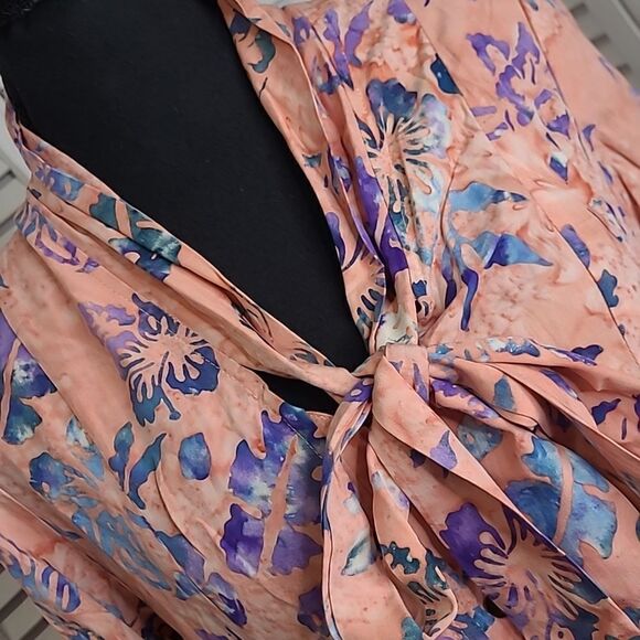 Go Fish handmade in Indonesia hi-low tie front blouse - Picture 2 of 8